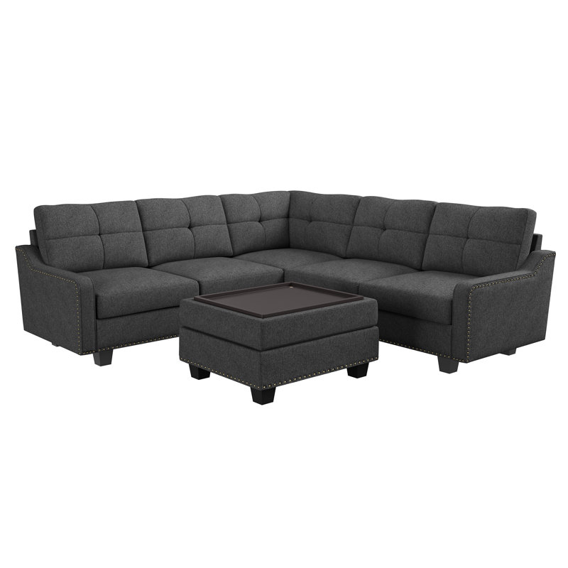 Lark Manor™ Tufted Corner Sectional Sofa With Storage Tray Ottoman